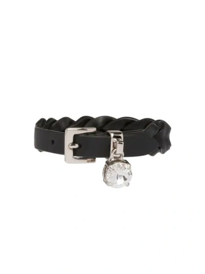 Shop Miu Miu Braided Crystal Bracelet In Black