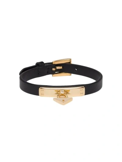 Shop Prada Saffiano Padlock Bracelet In Black