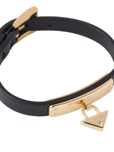 Shop Prada Saffiano Padlock Bracelet In Black