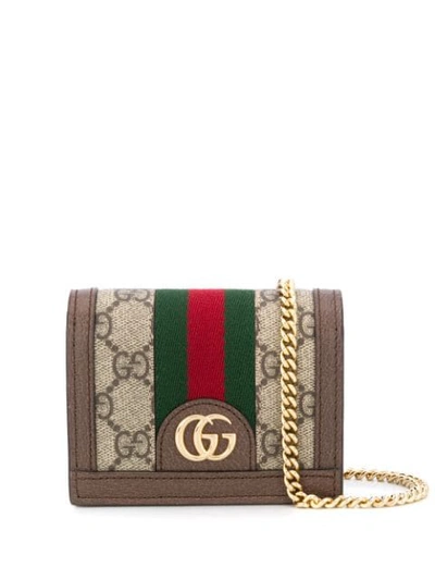 Shop Gucci Ophidia Gg Chain Wallet In Brown
