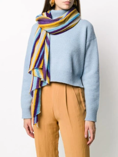 Shop Missoni Colour-block Striped Cashmere Scarf In Blue