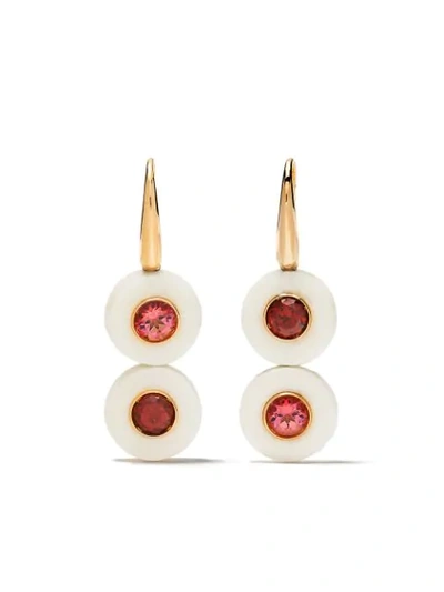 Shop Francesca Villa 18kt Rose Gold Vintage Bone Garnet Double Drop Earrings In Vintage Bone 113cts Garnets