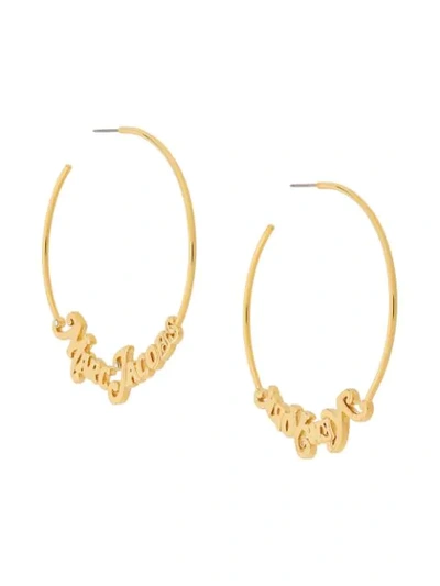 Shop Marc Jacobs Logo Plaque Hoop Earrings In Gold