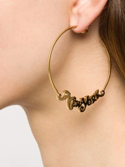 Shop Marc Jacobs Logo Plaque Hoop Earrings In Gold