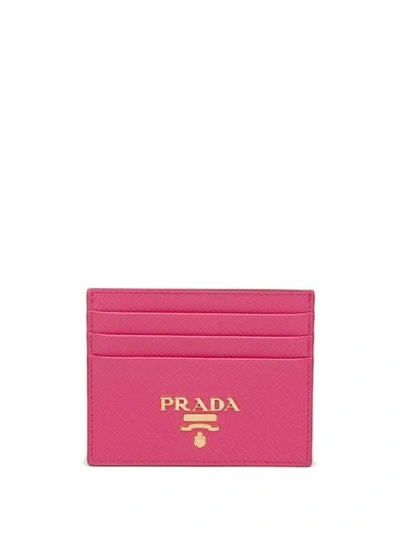 Shop Prada Logo-plaque Square Cardholder In Black