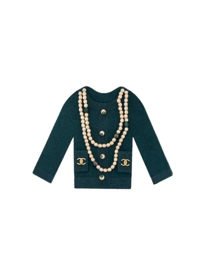 Pre-owned Chanel Pearl Embellished Cardigan Brooch In Blue