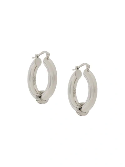 Shop Versace Greca Detail Small Hoops In Silver