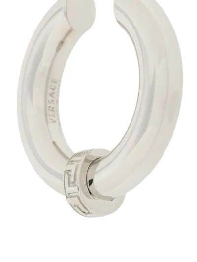Shop Versace Greca Detail Small Hoops In Silver