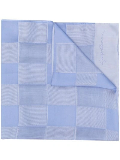 Shop Giorgio Armani Checkered-pattern Silk Scarf In Blue