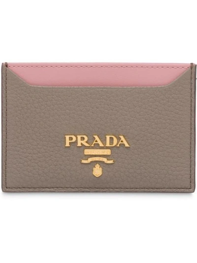 Shop Prada Classic Textured Cardholder In Grey