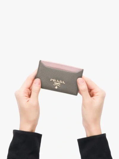 Shop Prada Classic Textured Cardholder In Grey