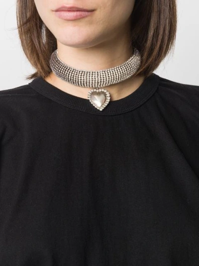 Shop Alessandra Rich Heart Pendant Choker Necklace In Silver