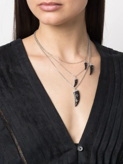 Shop Isabel Marant Horn Layered Necklace In Silver
