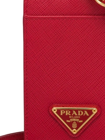 Shop Prada Logo-plaque Lanyard Cardholder In Red