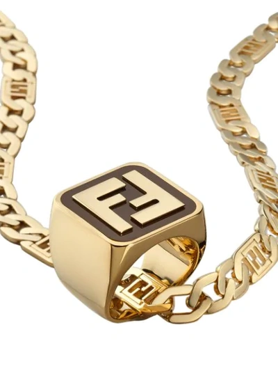 Shop Fendi Ff Ring Necklace In Gold