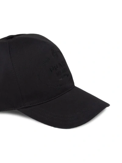 Shop Prada Embroidered Logo Baseball Cap In Black