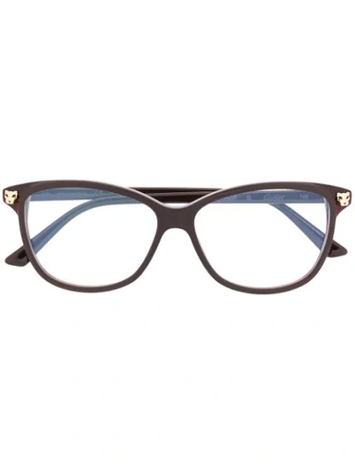 Shop Cartier Panthère Round Frame Optical Glasses In Brown