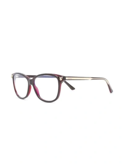 Shop Cartier Panthère Round Frame Optical Glasses In Brown