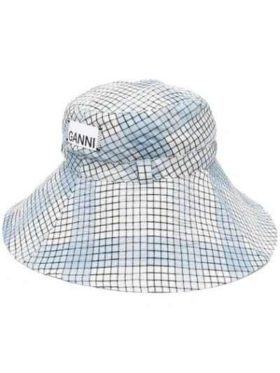 Shop Ganni Check-pattern Bucket Hat In Blue