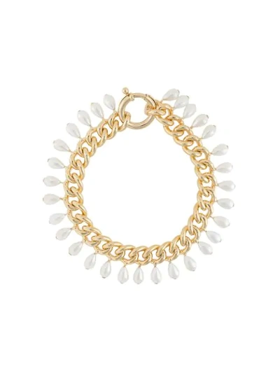 Shop Rosantica Pearl-embellished Chain-link Neck;ace In Gold