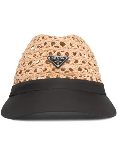 Shop Prada Logo Plaque Visor Hat In Neutrals