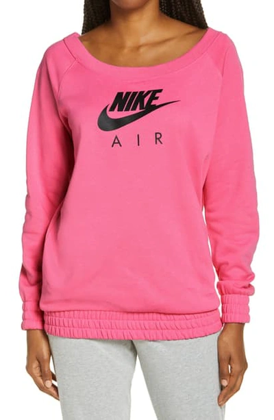 Nike Air Off The Shoulder Fleece Logo Graphic Sweatshirt In Pinksicle/  Black | ModeSens