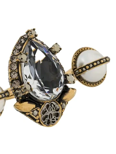 Shop Alexander Mcqueen Crystal Embellished Double Ring In Gold