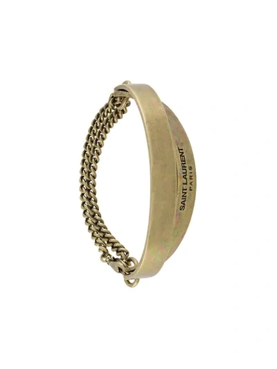 Shop Saint Laurent Double Plaque Chain Bracelet In Gold