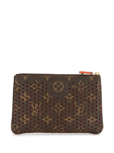 Pre-owned Louis Vuitton 2006  Monogram Perforated Pochette Plat Pouch In Red