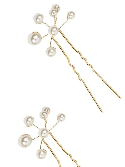 Shop Jennifer Behr Three-pack Primavera Pearl-detail Hairpins In Gold