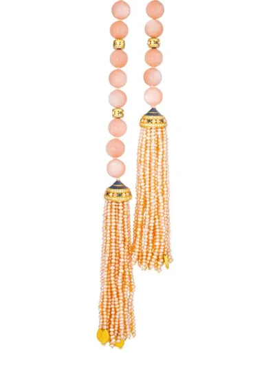 Shop Guita M 18kt Yellow Gold, Peach Moonstone And Pearl Necklace In Pink