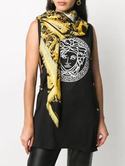 Shop Versace Barocco-print Fringed Scarf In Black