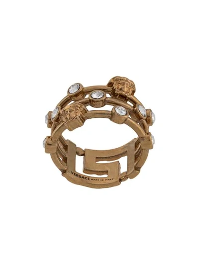 Shop Versace Medusa Greca Crystal Ring In Gold