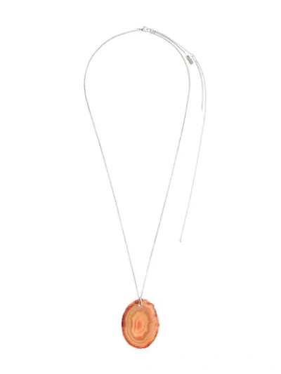 Shop Saint Laurent Agate Pendant Necklace In Orange