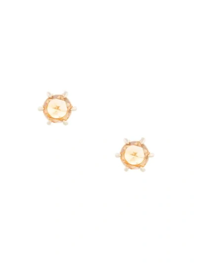 Shop Natalie Marie 9kt Yellow Gold Tiny Rose-cut Citrine Studs