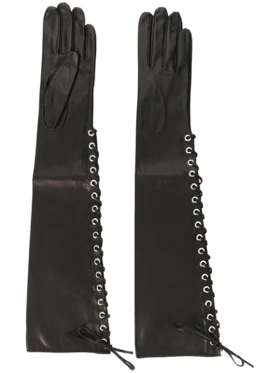 Shop Manokhi Lace-up Gloves In Black
