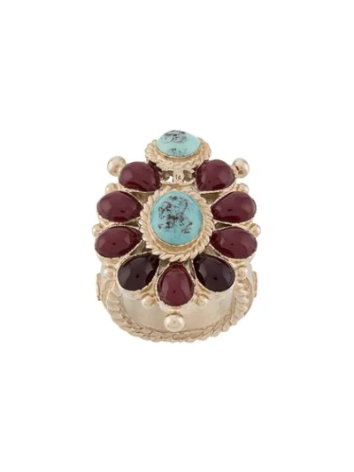 Pre-owned Chanel Stone Embellished Ring In Red