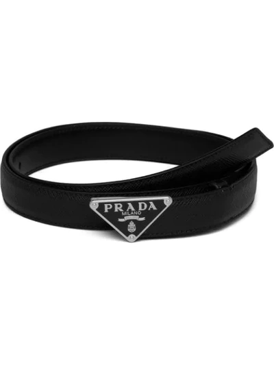Shop Prada Logo-plaque Buckled Belt In Black