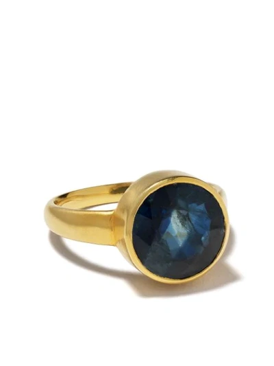 Shop Pippa Small 18kt Gold Greek Ring In Blue