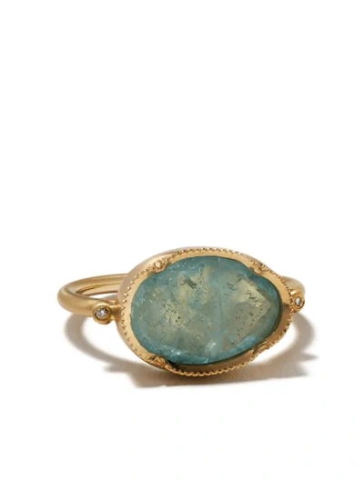 Shop Brooke Gregson 14kt Yellow Gold Orbit Aquamarine And Diamond Ring In Blue