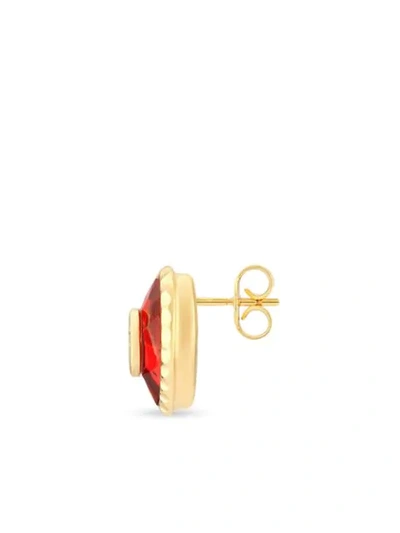 Shop Gucci Interlocking G Crystal Heart Earrings In Red