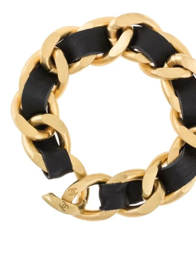 Pre-owned Chanel 1995 Chain And Leather Bracelet In Gold