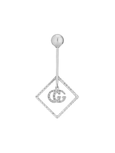 Shop Gucci 18kt White Gold Gg Diamond Single Earring In Silver