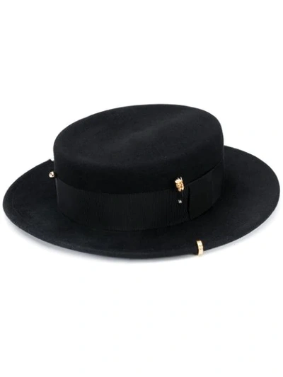 Shop Ruslan Baginskiy Canotier Chain Detail Hat In Black