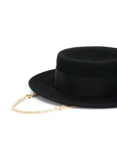 Shop Ruslan Baginskiy Canotier Chain Detail Hat In Black