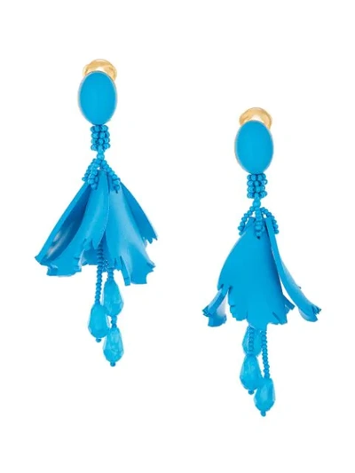 Shop Oscar De La Renta Impatiens Earrings In Blue