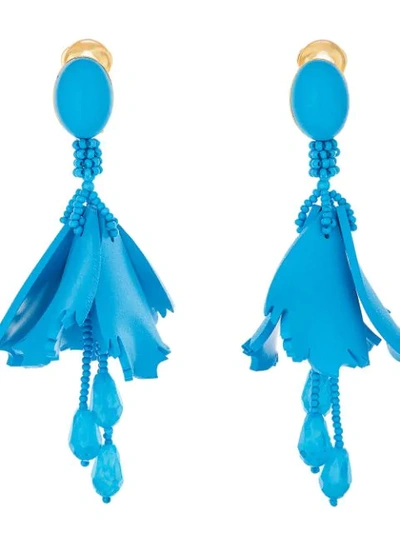Shop Oscar De La Renta Impatiens Earrings In Blue
