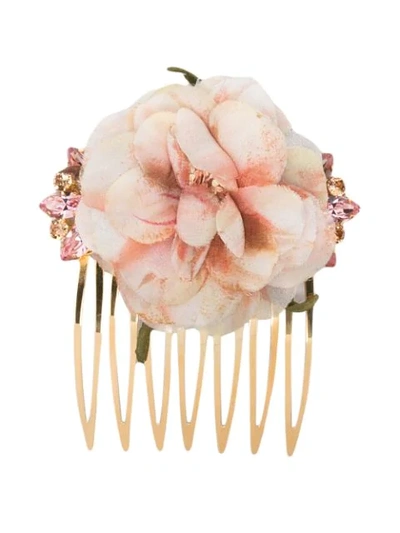 Shop Dolce & Gabbana Flower Motif Hair Pin In Gold