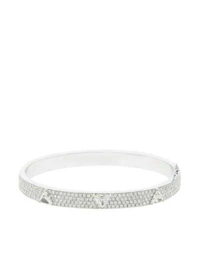 Shop Anita Ko 18kt White Gold Pave Diamond Oval Bangle In Silver