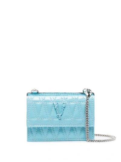 Shop Versace Virtus Quilted Wallet In Blue